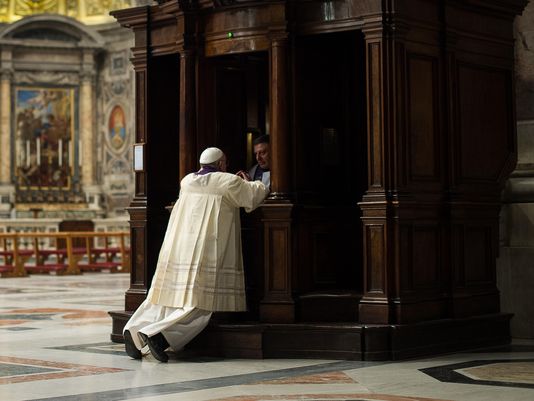 Pope Francis going to Confession